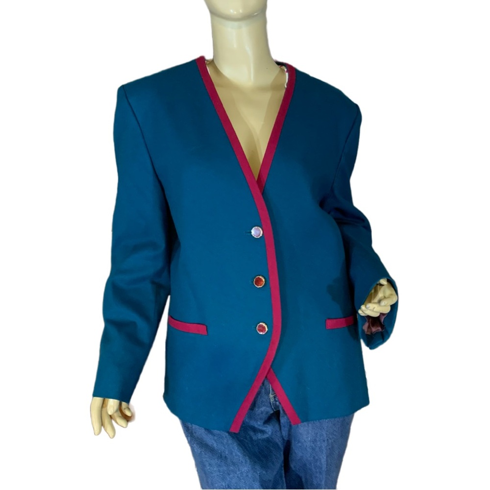 PENDLETON TEAL BLUE AND PINK VINTAGE 1980'S WOOL BLAZER (16) - Picture 2 of 15